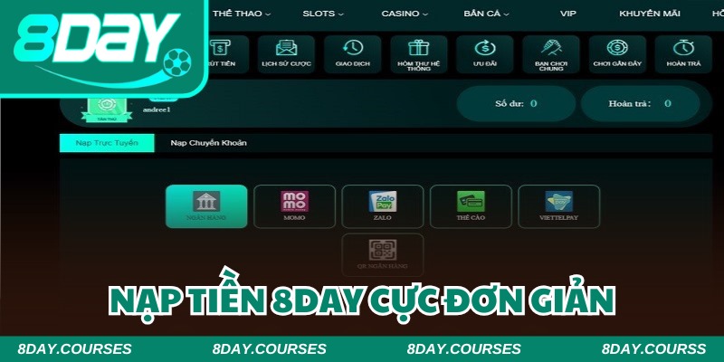 Hướng dẫn nạp tiền 8DAY thông qua ngân hàng cực dễ dàng